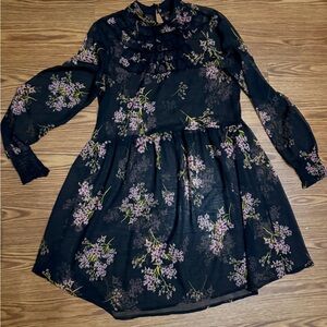 Who What Wear S Black Floral Sheer Long Sleeve Dress Small
